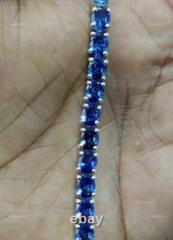 Natural Blue Sapphire Gemstone 925 Sterling Silver Tennis Bracelet For Women