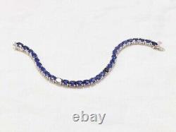 Natural Blue Sapphire Gemstone 925 Sterling Silver Tennis Bracelet For Women