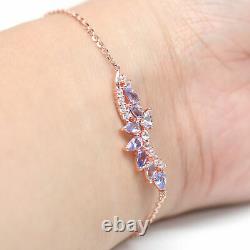 Natural Blue Unheated Tanzanite & White Cz Bracelet 8 925 Sterling Silver