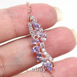 Natural Blue Unheated Tanzanite & White Cz Bracelet 8 925 Sterling Silver