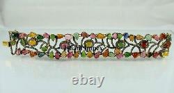 Natural Diamond & Multi Tourmaline Carving 925 Sterling Silver Bracelet