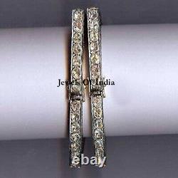 Natural Diamond Polki 925 Sterling Silver Victorian 2 Pieces Bracelet Bangle
