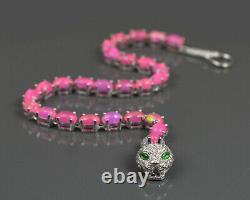 Natural Ethiopian Pink Opal Gemstone 925 Sterling Silver Cobra Tennis Bracelet