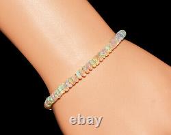 Natural Fire Opal Birthstone Beaded Bracelet in Sterling Silver Handmade Jewelry
