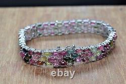 Natural Multi Tourmaline Gemstone Tennis Bracelet 925 Sterling Silver For Women