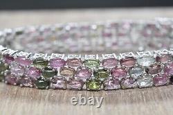 Natural Multi Tourmaline Gemstone Tennis Bracelet 925 Sterling Silver For Women