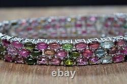 Natural Multi Tourmaline Gemstone Tennis Bracelet 925 Sterling Silver For Women