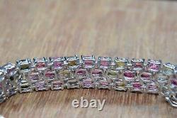 Natural Multi Tourmaline Gemstone Tennis Bracelet 925 Sterling Silver For Women