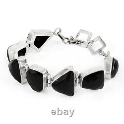 Natural Onyx Gemstone Chain Ethnic Bracelet 925 Sterling Silver For Women S12