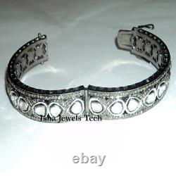 Natural Pave Diamond & Diamond Polki Gold & 925 Sterling Silver Bangle Bracelet