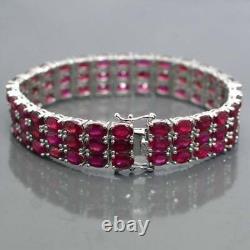 Natural Ruby Bracelet, 925Sterling Sliver, Three Line Tennis Bracelet, Gift For Her