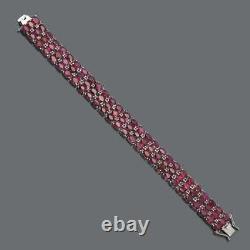 Natural Ruby Bracelet, 925Sterling Sliver, Three Line Tennis Bracelet, Gift For Her