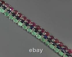 Natural Ruby & Emerald Sapphire Mix Gemstone Bracelet, 925 Sterling Silver, Gift