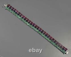 Natural Ruby & Emerald Sapphire Mix Gemstone Bracelet, 925 Sterling Silver, Gift