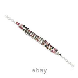 Natural Tourmaline Gemstone Chain Bracelet 925 Sterling Silver Jewelry For Women