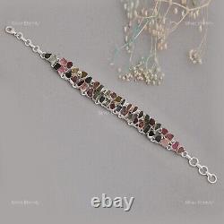 Natural Tourmaline Gemstone Chain Bracelet 925 Sterling Silver Jewelry For Women