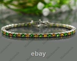 Natural Tsavorite Green Garnet & Yellow Sapphire Bracelet 925 Sterling Silver