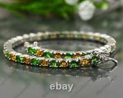 Natural Tsavorite Green Garnet & Yellow Sapphire Bracelet 925 Sterling Silver