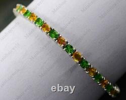 Natural Tsavorite Green Garnet & Yellow Sapphire Bracelet 925 Sterling Silver