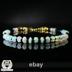 Natural White Opal Bracelet, Rainbow Fire Ethiopian Opal 6.5 Inch Bracelet