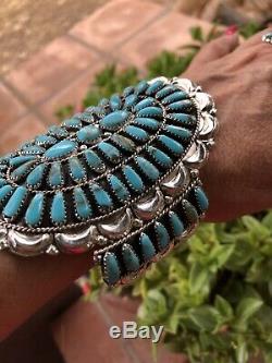 Navajo Cluster Turquoise & Sterling Silver Cuff Bracelet Signed