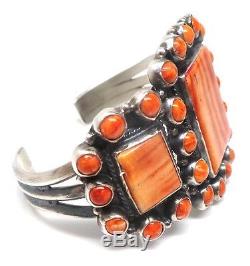 Navajo Handmade Sterling Silver Orange Spiny Oyster Bracelet -Dean Brown