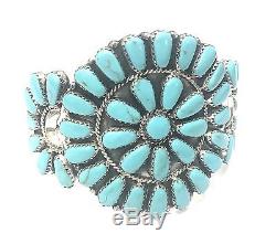 Navajo Handmade stabilize Turquoise Cluster Sterling Silver Cuff Bracelet