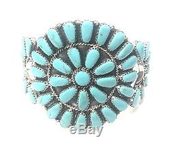 Navajo Handmade stabilize Turquoise Cluster Sterling Silver Cuff Bracelet
