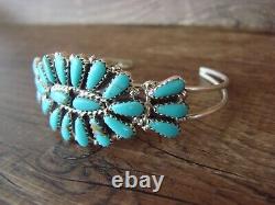 Navajo Indian Traditional Sterling Silver Turquoise Cluster Bracelet by Jesse