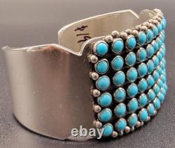 Navajo PAUL LIVINGSTON Sterling Silver cuff bracelet with 72 Turquoise stones