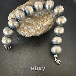 Navajo Pearl 18mm Round Beads 9 Sterling Silver Bracelet 17161