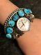 Navajo S Ray Large Sterling Silver Turquoise Watch Cuff Bracelet 53 Grams 925
