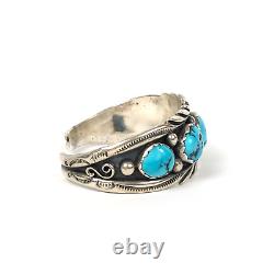 Navajo Solid Sterling Silver Turquoise Cuff Bracelet Native American Signed