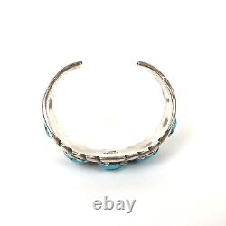 Navajo Solid Sterling Silver Turquoise Cuff Bracelet Native American Signed