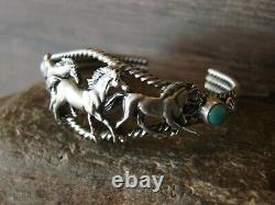 Navajo Sterling Silver Turquoise Horse Cuff Bracelet by Bobby Platero