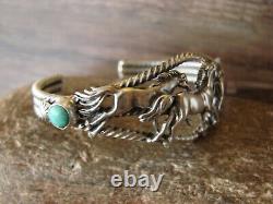 Navajo Sterling Silver Turquoise Horse Cuff Bracelet by Bobby Platero