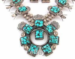 Navajo Sterling Silver Turquoise Squash Blossom Necklace Bracelet Earrings RS