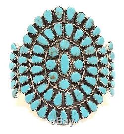Navajo Turquoise Cluster Sterling Silver Cuff Bracelet By Leander Nez