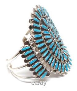 Navajo Turquoise Cluster Sterling Silver Large Cuff Bracelet By Lavell Byjoe