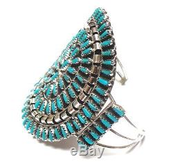 Navajo Turquoise Cluster Sterling Silver Large Cuff Bracelet By Violet Begay