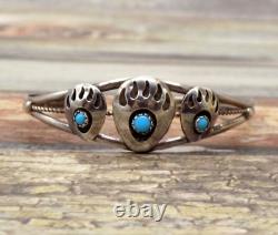 Navajo Turquoise Cuff Bracelet Bear Paw Claws Sterling Silver Dainty Small 8.2gr