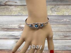 Navajo Turquoise Cuff Bracelet Bear Paw Claws Sterling Silver Dainty Small 8.2gr
