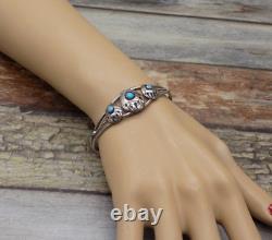 Navajo Turquoise Cuff Bracelet Bear Paw Claws Sterling Silver Dainty Small 8.2gr