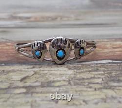 Navajo Turquoise Cuff Bracelet Bear Paw Claws Sterling Silver Dainty Small 8.2gr