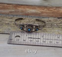 Navajo Turquoise Cuff Bracelet Bear Paw Claws Sterling Silver Dainty Small 8.2gr