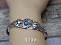 Navajo Turquoise Cuff Bracelet Bear Paw Claws Sterling Silver Dainty Small 8.2gr