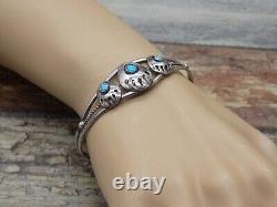 Navajo Turquoise Cuff Bracelet Bear Paw Claws Sterling Silver Dainty Small 8.2gr
