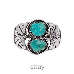 Navajo Two-Stone Turquoise Sterling Silver Old Pawn Cuff Bracelet