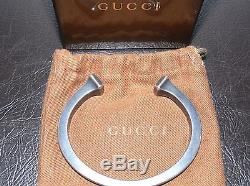 New $1300.00 Gucci Logo Horseshoe Italy 925 Sterling Silver Bracelet Size G 21