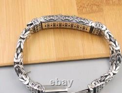 New 925 Sterling Silver 12.5mm Vajra with Byzantine Link Chain Bracelet 8.26inch